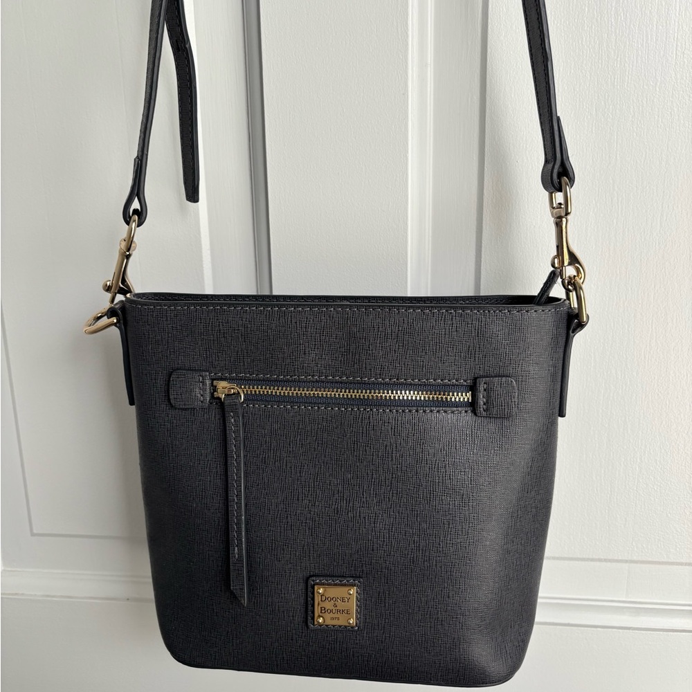 Dooney & Bourke dark gray Saffiano Crossbody with Gold Hardware